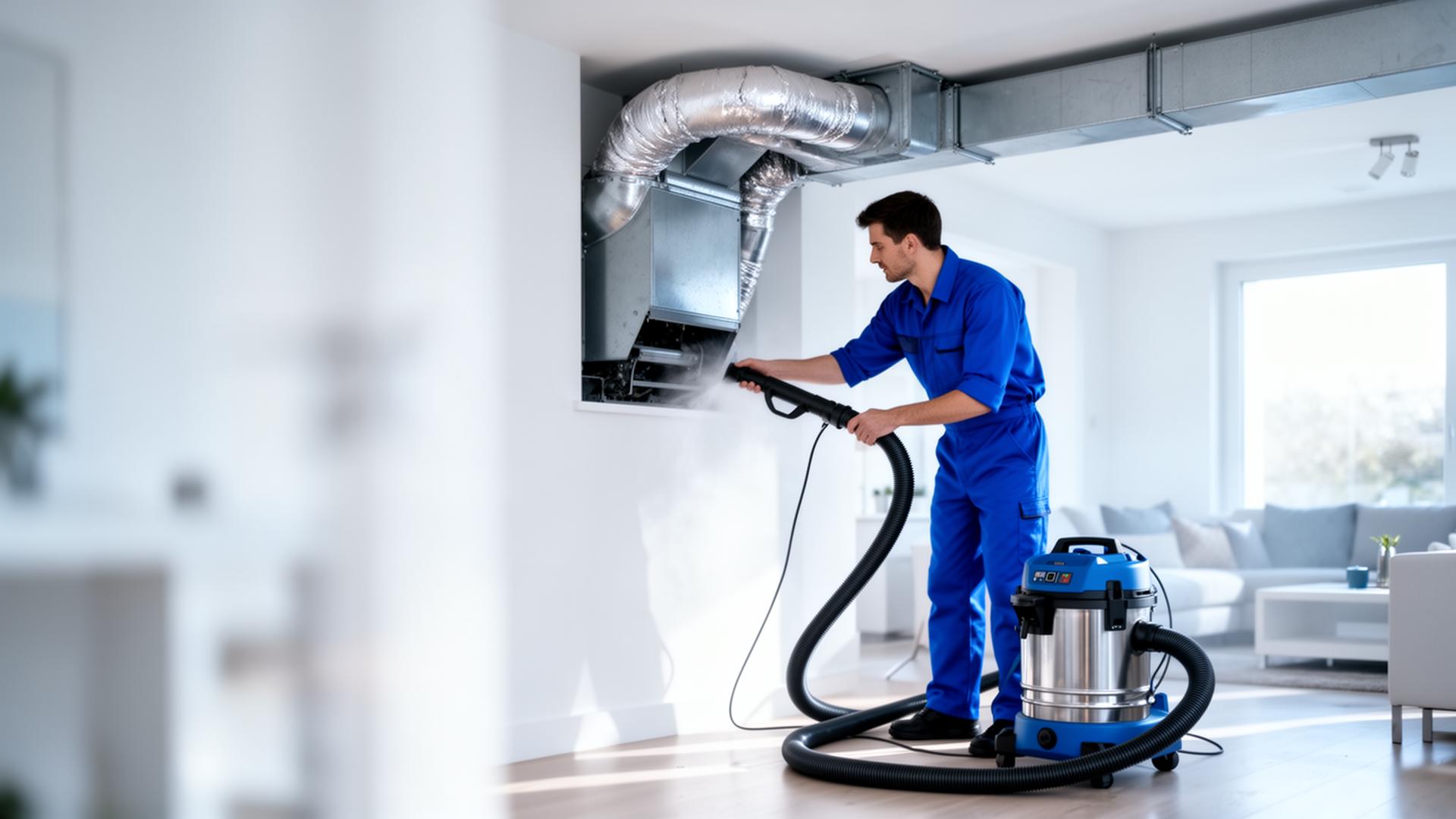 Expert Air Care technician cleaning home air ducts in Maryland